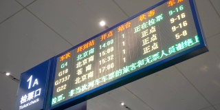 上海虹桥铁路发车门电子告示板。