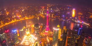 4k时间流逝日落的现代城市景观和天际线上海，中国