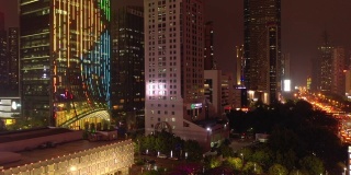 夜间照明深圳市区交通街道航拍全景4k中国