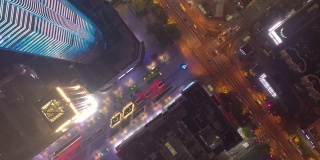 夜光时分照亮深圳著名商业街高空俯仰全景4k中国