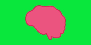 绿色屏幕上显示的人类大脑的动画。绿色背景下的粉色大脑。简单的平面风格。4 k。