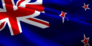 新西兰国旗视频在风中飘扬。现实的新西兰奥克兰旗背景。新西兰国旗循环特写1080p全高清1920X1080镜头