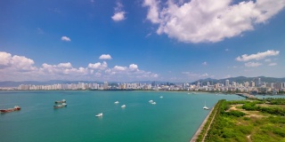 三亚市湾阳光日著名的酒店度假屋顶全景4k时间推移海南岛中国