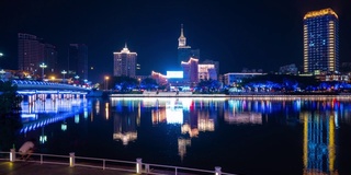 夜景时间照明三亚城市交通滨江大桥全景4k海南岛中国