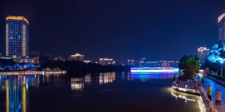 夜间照明三亚市滨河湾全景4k海南岛中国