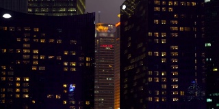 河滨摩天大楼在科幻小说的傍晚平移拍摄。