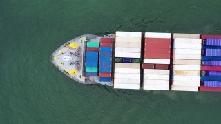 集装箱船，国际物流业务货运海运由集装箱船在公海，空中俯瞰。视频素材模板下载