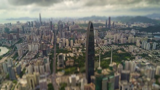 深圳城市景观晴天KK100建筑航拍全景4k倾斜移位时间推移中国视频素材模板下载