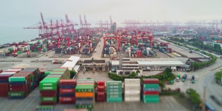白天时间深圳著名港口航拍全景图4k倾斜移位时间推移中国
