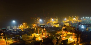 夜景时间照亮深圳著名港口航拍全景，4k倾斜平移时间推移中国