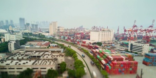 白天时间深圳城市著名港口交通道路航拍全景4k倾斜移位时间推移中国
