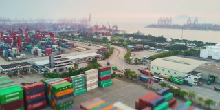白天时间深圳著名的盒港航拍全景4k倾斜移位时间推移中国