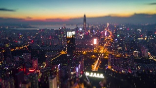 夜光深圳城市景观市中心KK100建筑航拍全景4k倾斜移位时间推移中国视频素材模板下载