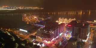 夜光澳门湾香港交通塔门大桥空中全景4k中国