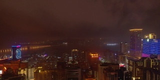 夜间照明澳门市景海湾航拍全景4k中国