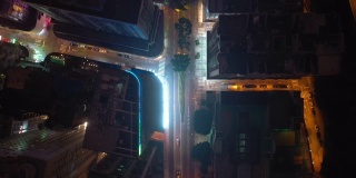 夜间照明澳门市区交通街道高空俯视图4k中国