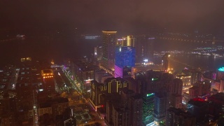 夜间灯光澳门市区交通广场空中全景4k中国视频素材模板下载