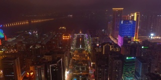 夜间灯光澳门市区交通广场空中全景4k中国