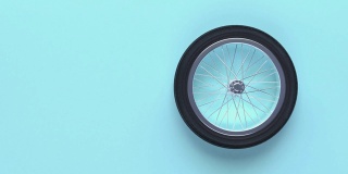 最小抽象车轮蓝色背景3d渲染运动
