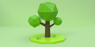 最小抽象运动树卡通风格的环境概念3d渲染