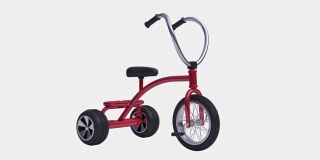 红色儿童自行车/三轮车白色背景alpha剪切路径3d渲染运动