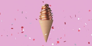抽象冰淇淋蛋筒粉色场景3d渲染运动甜食概念