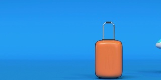 蓝色场景最小抽象包/行李运输机场概念3d渲染