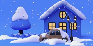 蓝色场景冬雪自然卡通风格3d渲染