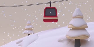 红山电梯卡通木奶油白色下雪冬季新年圣诞概念3d渲染