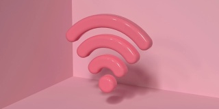 粉色墙壁地板角落最小抽象3d渲染互联网wifi图标