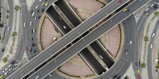 鸟瞰图城市交通道路与车辆、汽车和卡车的运动