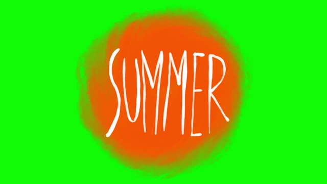 夏季文字和橙色太阳动画循环与绿色屏幕适合色度键。
