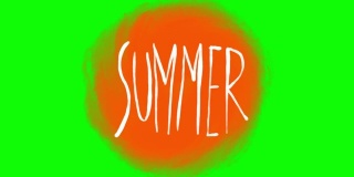 夏季文字和橙色太阳动画循环与绿色屏幕适合色度键。