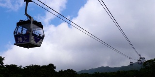 蓝天白云下的香港缆车