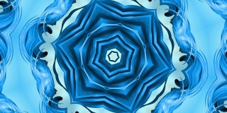 3D循环动画，一个抽象的背景与蓝色缎带扭曲和形成的星星或雪花与万花筒的效果。4k无缝镜头与光磨作为alpha通道。20.