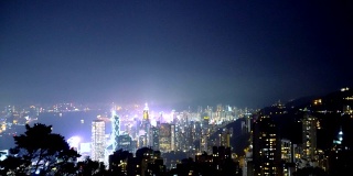 3个片段，3个角度-商业电影香港夜晚天际线与美丽的城市灯光-稳定的移动框架镜头