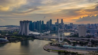 从白天到晚上，新加坡商业区的日落景象视频素材模板下载