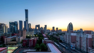 夕阳下的北京CBD天际线视频素材模板下载