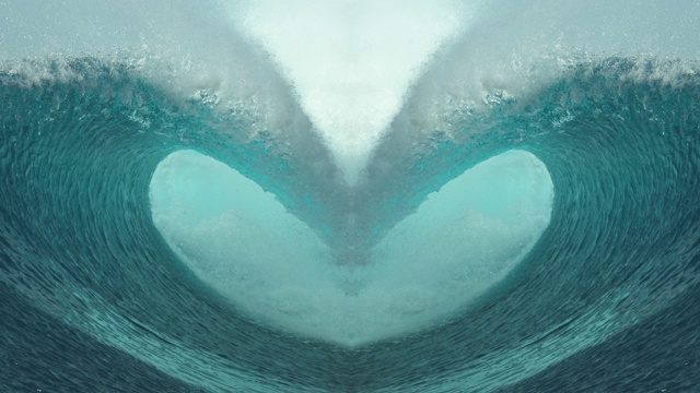慢镜头:两股波浪形成美丽的心形