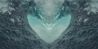 慢镜头:两股波浪形成美丽的心形