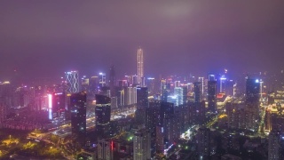 深圳夜景。城市福田区。广东,中国。鸟瞰图视频素材模板下载