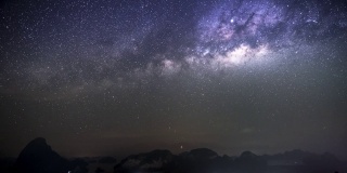 银河的时间圈和夜晚多云天空上的星星