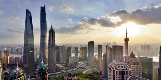 4K:上海陆家嘴全景，从日出到日落，中国