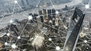 T/L HA PAN鸟瞰图数字城市和城市网络/上海，中国视频素材模板下载