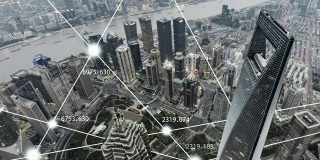 T/L HA TU鸟瞰图数字城市和城市网络/上海，中国