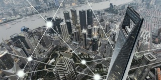 T/L HA ZO鸟瞰图数字城市和城市网络/上海，中国