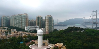 从四轴飞行器上俯瞰马湾青马桥的高层及低层住宅综合体