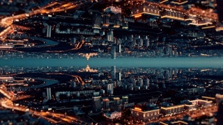 未来城市的空中背景。镜面效果视频素材模板下载