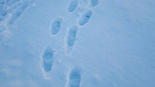 4K脚印踩在雪地上