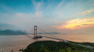 中国浙江省舟山市西一门大桥日落延时摄影视频素材模板下载